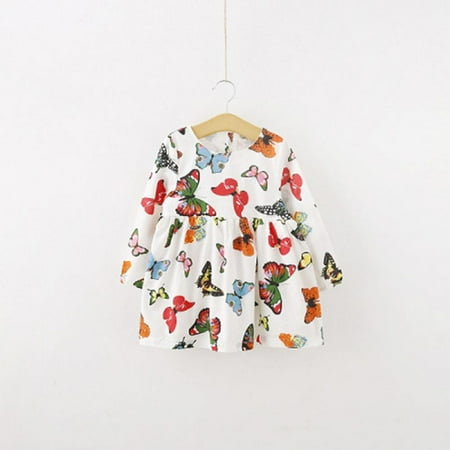 

Clearance Toddler Baby Girls Organic Cotton Butterfly Print Long Sleeve Dresses