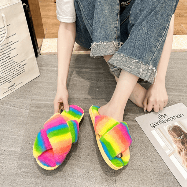 Size 38 39 Slippers Women Plush Slippers Warm Non Slip Flat Flip Flop Comfortable Fluffy Sandals Slippers