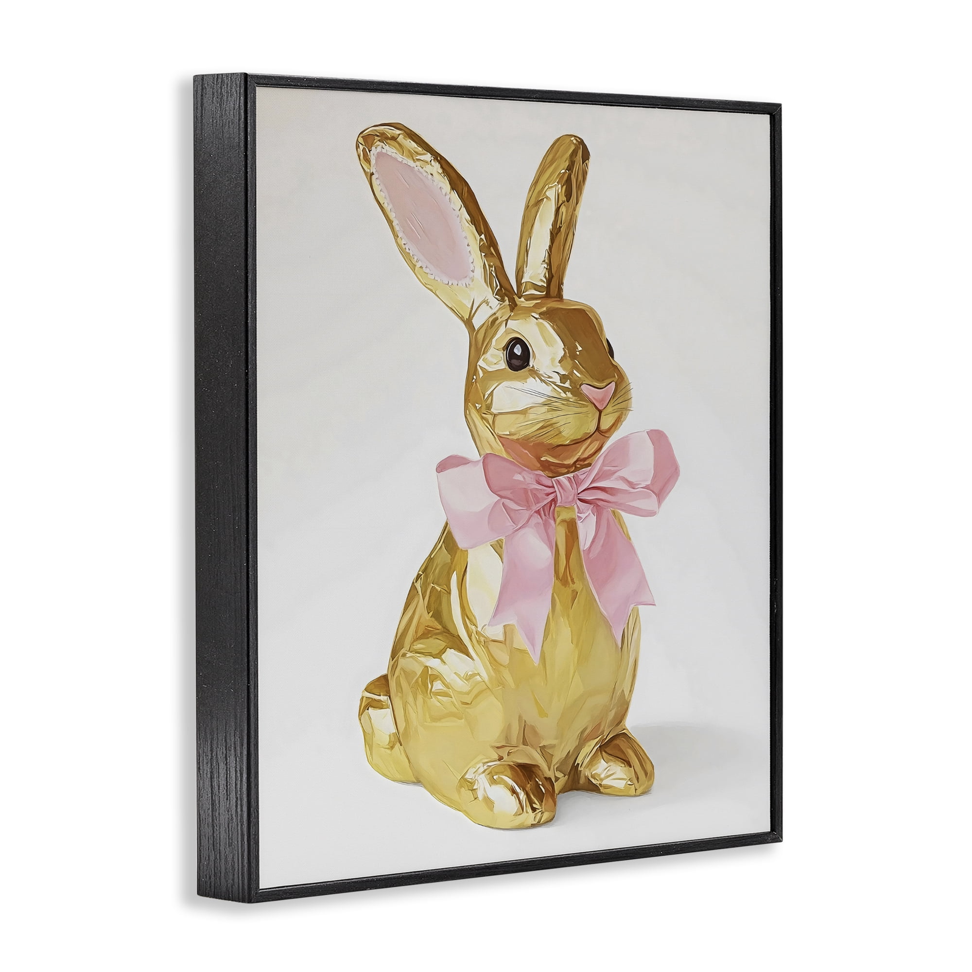 Stupell Industries Golden Easter Bunny with Ribbon Black Framed Giclee Art, design by The Prints Vibe