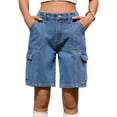 thumbnail image 2 of High Waisted Denim Cargo Shorts for Women Stretchy Jean Short Pants Multi Pockets Utility Summer Streetwear Casual Bottoms, 2 of 8