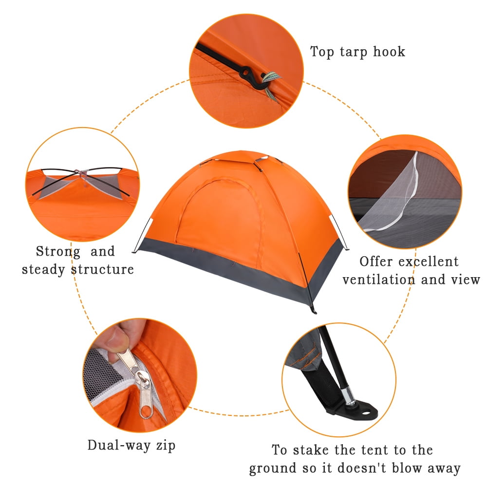 1-Person Waterproof Camping Dome Tent,Lightweight Backpacking Tent with Carry Bag,Double-Layer Door and Durable Oxford Fabric,for Camping Trip,Hiking,Outing,Orange