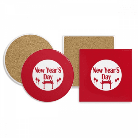 

Happy New Year Day Wishes Coaster Cup Mug Holder Absorbent Stone Cork Base Set