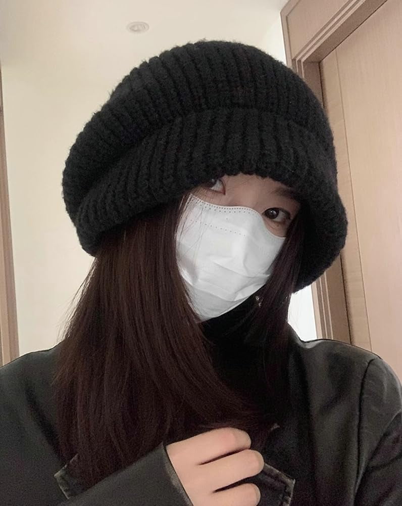 CoCoMangos Winter Knit Slouchy Solid Beanie Hats for Women Soft Warm Daily Skull Cap Bucket Hat with Visor for Cold Weather