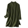 thumbnail image 4 of Dazajoo Womens Long Sleeve Solid Color Blouses Comfy Soft Cotton Linen Long Lebgth Tunics with Pocket 2024 Summer Dressy Trendy Button Down Lapel Neck Tshirts for Women,Army Green,M, 4 of 5
