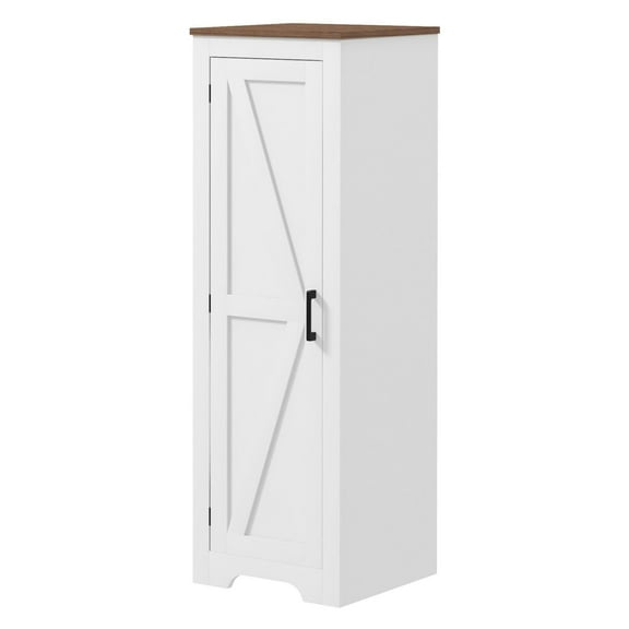 Farmhouse Cabinet with Adjustable Shelf, Barn Door Storage - Living Room Floor Pantry, White