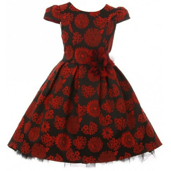 Little Girls Cap Sleeve Peek A Boo High Low Christmas Holiday Flower Girl Dress Red 4 (K40D4)