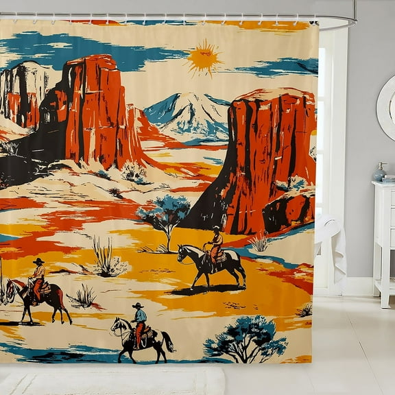 Western Cowboy Shower Curtain American West Desert Bath Curtain Rustic Farmhouse Bathroom Decor Country Theme Waterproof Curtain Western Farmstyle Shower Curtain,72" W x 72" L