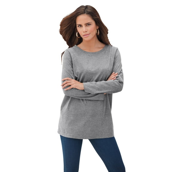 Roaman's Women's Plus Size Cotton Ultimate Long Sleeve Crewneck Tee