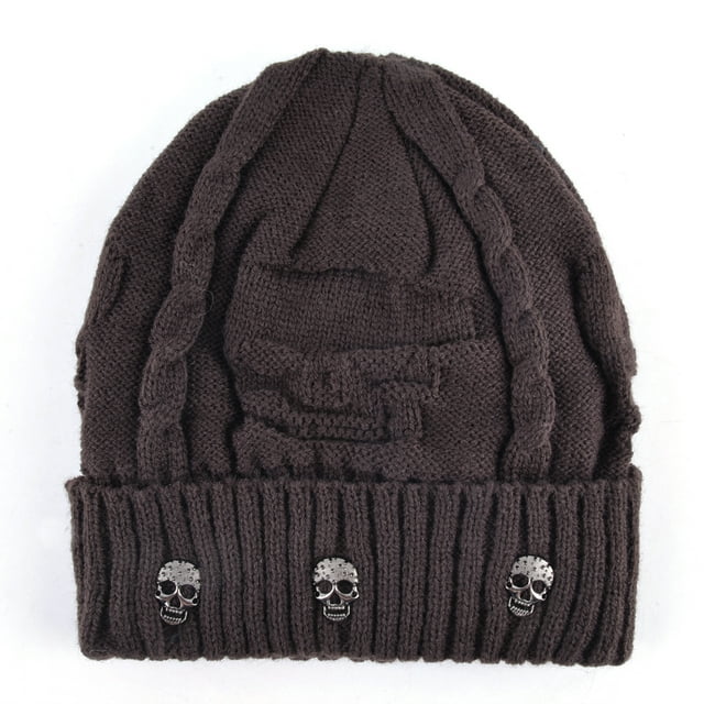 Mens Skullies Winter Hat Beanies Knitted Wool Hip Hop Stocking Hat Plus Velvet Rasta Cap Skull Bonnet Hats For Men Brown