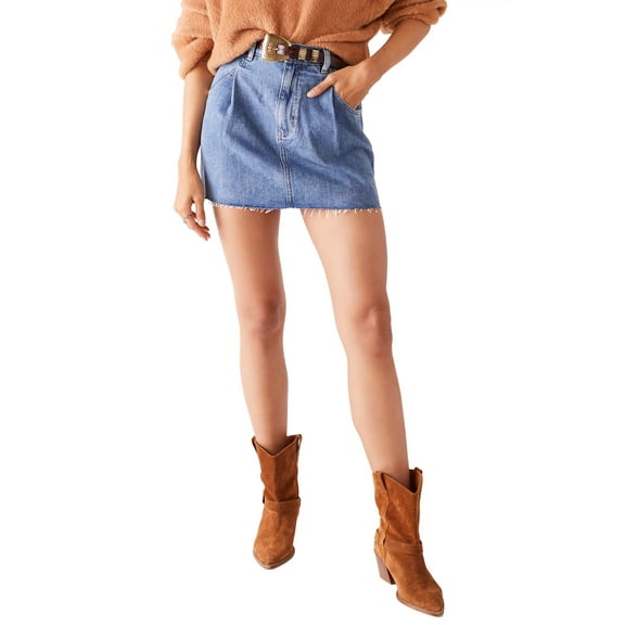 Free People Women's Cosmico Flirt Denim Skirt, Size 24 - Rain