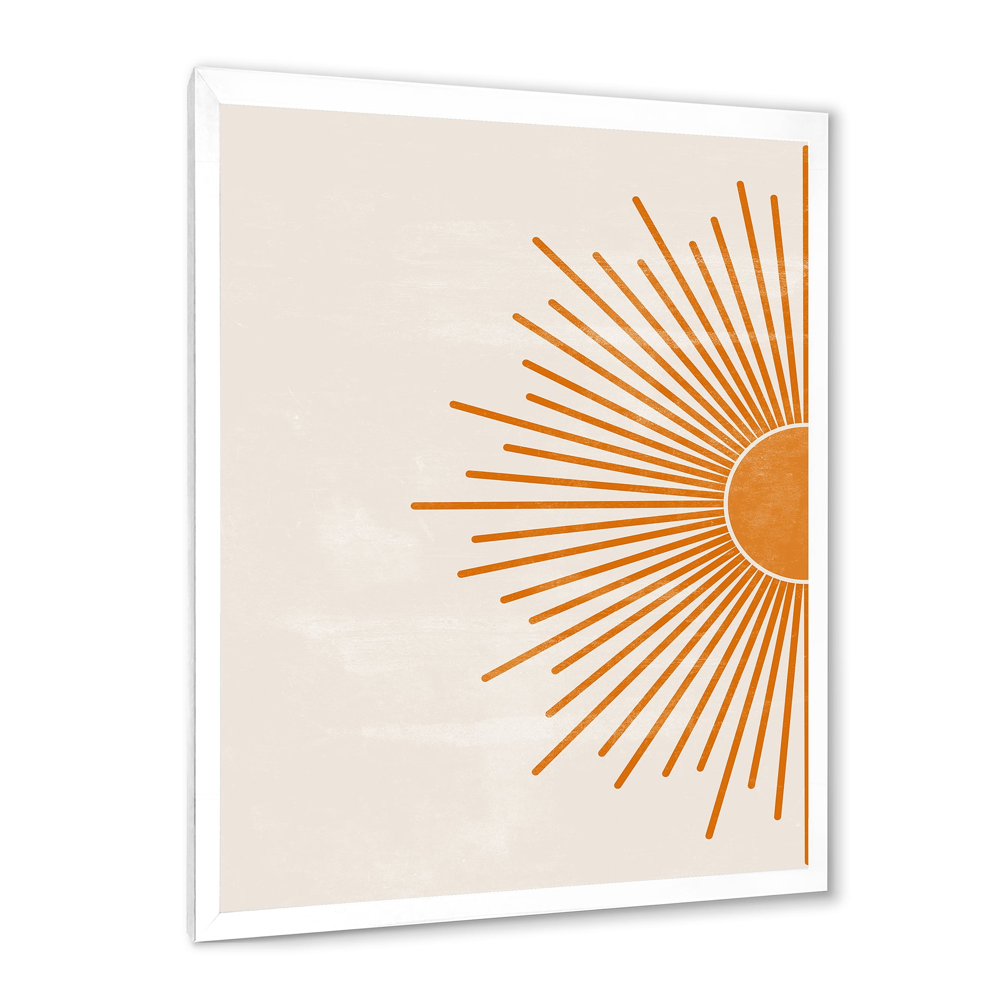 Designart 'Orange Sun Print On Beige I' Modern Framed Art Print