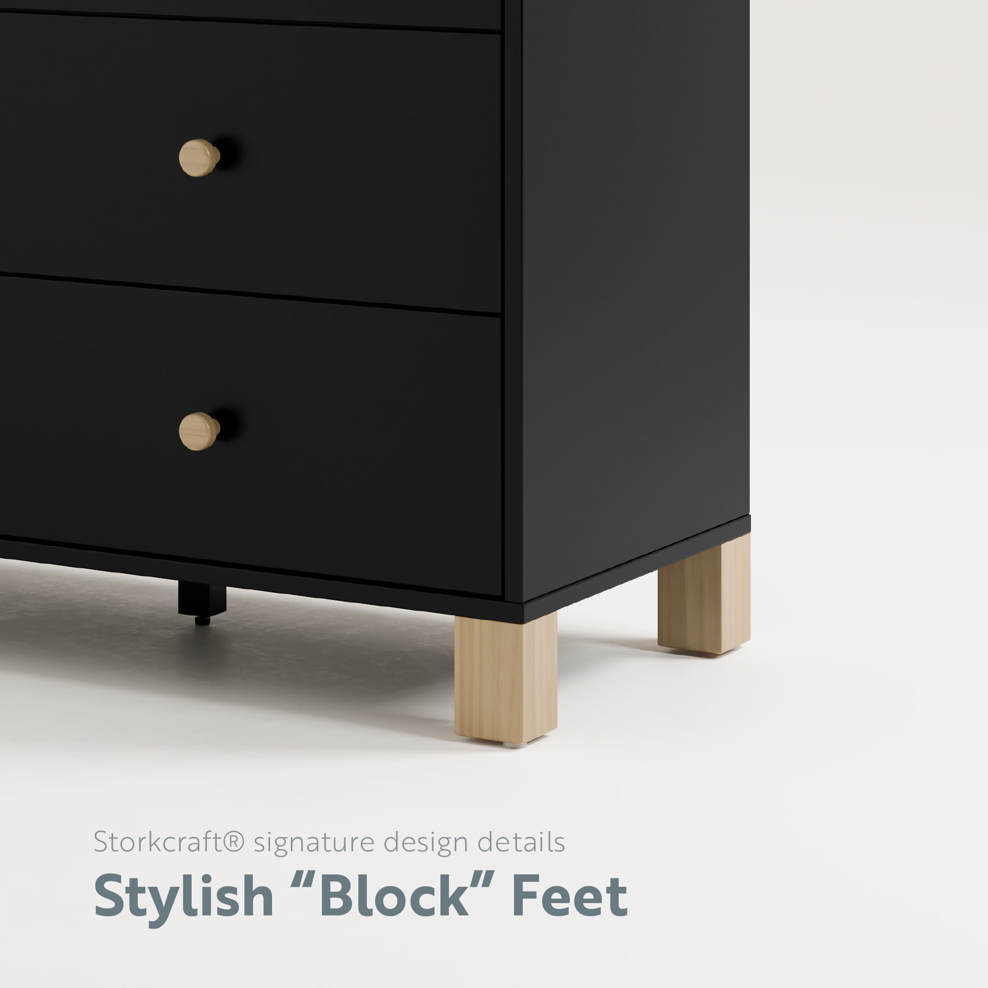 Storkcraft California 3 Drawer Nursery Combo Dresser, Black with Driftwood