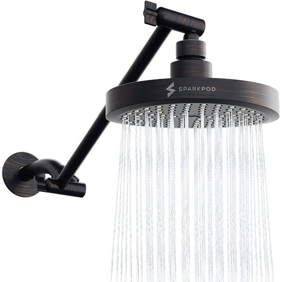 SparkPod Rain Shower Head with Adjustable Extension Arm 11" - High Pressure, Easy Install (6" inch Shower head, Vintage Oil-Rubbed Bronze)