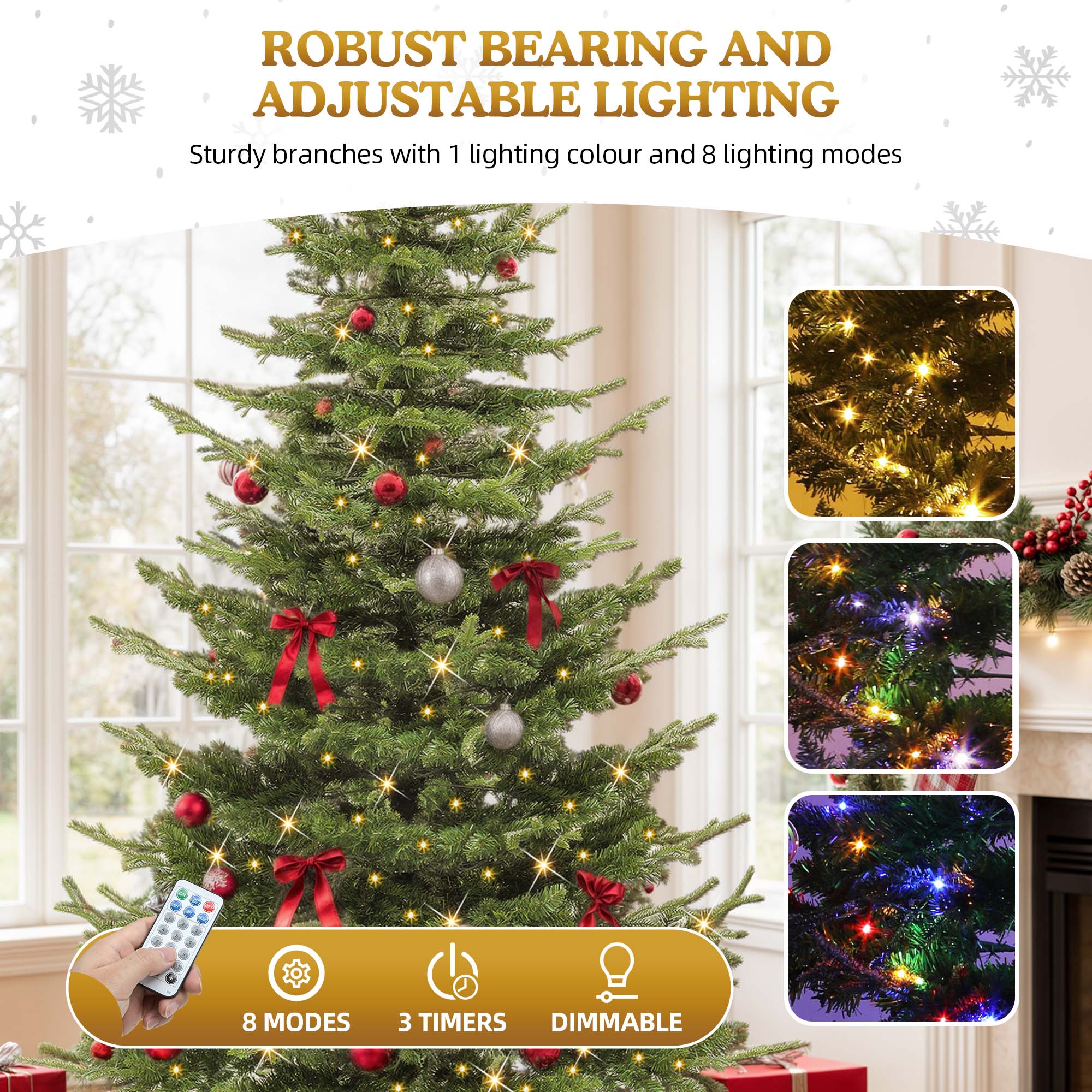 Uforic 7.5ft Pre-Lit Aspen Fir Artificial Christmas Tree with 1319 PE & PVC Branch Tips & 700 Lights,11 Light-Modes, Remote Control, Green