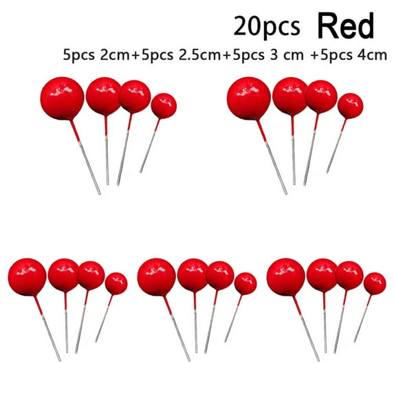 Gerich 20 Pcs Golden Ball Cake Topper Birthday Party Cupcake Topper for Cake Decor Red