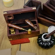 TreasureGurus Vintage Antique Brass Wax Seal Stamp Set Seals Kit Spoon Sticks Burner Wood Box