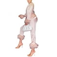 thumbnail image 2 of KOMOO Women Silk Satin Pajamas Set Feather Trim Long Sleeve Button Down Top and Pants Sleepwear Nightwear Pjs Set, 2 of 4