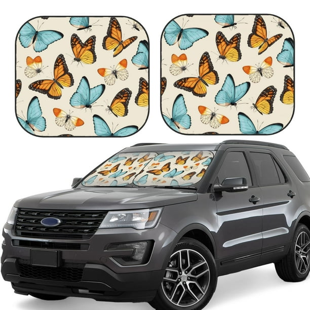 Balery Butterflies Parasol para parabrisas de coche de 2 piezas | Parasol plegable para parabrisas delantero de coche para la mayoría de sedanes-Large