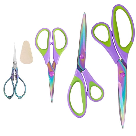 Jorunhe Sewing Scissors Titanium Coating Ultra-Sharp Non-Stick Blades Set of 4 Professional Fabric Scissors for Tailor Embroidery Craft