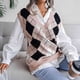thumbnail image 3 of Chaleco sin mangas para mujer, cuello en V, a cuadros, suelto, informal, elegante, agradable a la piel, chaleco para otoño e invierno, color rosa S, 3 of 7