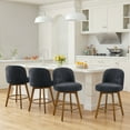 thumbnail image 4 of WOOW DEPOT 26" Swivel Chenille Bar Stools Set of 2, w/ 3.9" Thick Large Seat & Mid-Back & Wood Legs, Upholstered Fabric Modern Island Counter Barstools Armless Kitchen Pub Chair, Charcoal Gray, 4 of 14