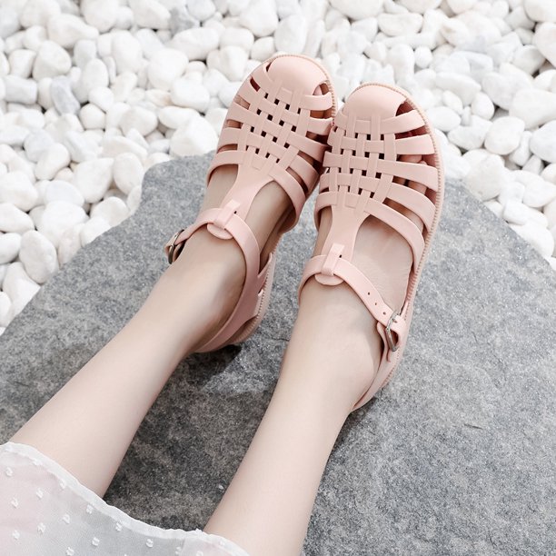Sandalias con punta inferior suave para adultos, primavera y verano, zapatos planos con agujeros huecos para mujer, zapatos de gelatina, sandalias de playa, zapatos de plástico de estilo romano