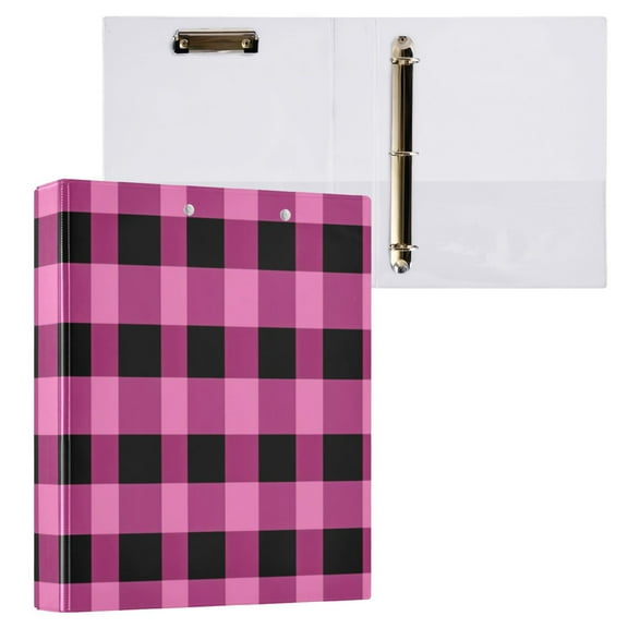 Pink and Black Check 3 Ring Hardcover Binders 1.5in Round Rings for Letter-Size Folder Paper Organizer Pockets for Office Student Recipe