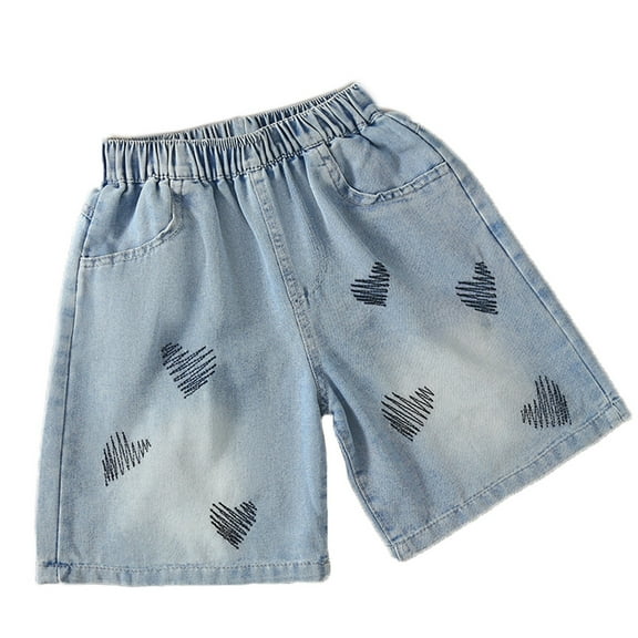 MEZZALL Girls Denim Shorts With Elastic Waist Solid Color Summer Short Ripped Jeans Solid Color With Pockets Children Shorts Toddler Daily Wear Holiday / 5-6 Years