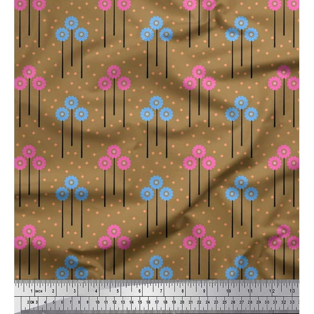 Soimoi polyester Crepe Fabric Leaves & Floral Artistic Print Sewing Fabric Yard 42 Inch Wide