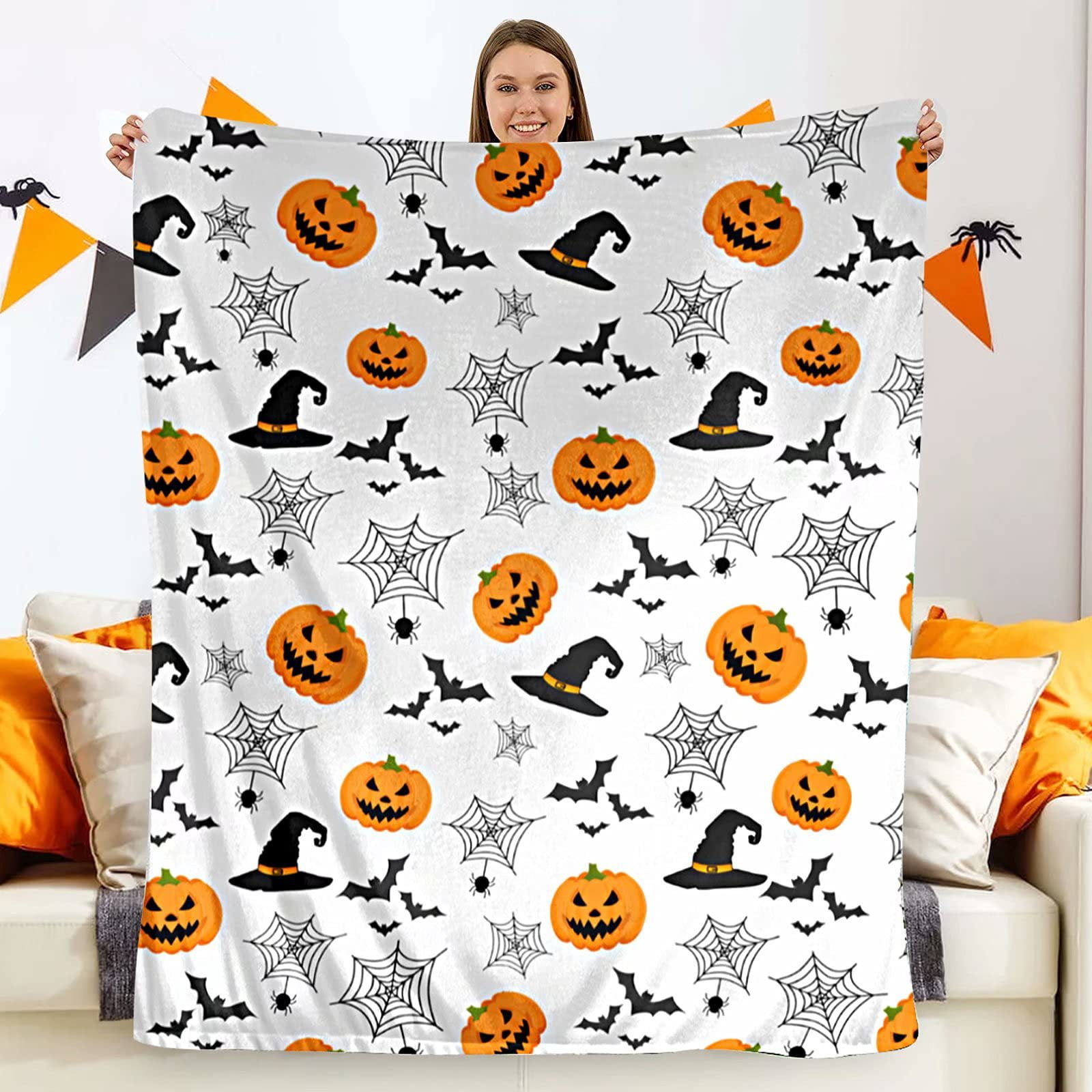 Halloween Fall Throw Blankets Bedding Fleece Pumpkin Orange Throw Blanket Halloween Decor Indoor for Home Couch 50 x 60 Plush Fuzzy Jack O Lanterns Pumpkin Walmart