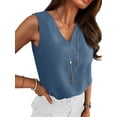 thumbnail image 3 of ANRABESS Women's Textured V Neck Tank Top Summer Work Office Blouses Sleeveless Loose Dressy Tunic Shirts Business Casual Outfits Lake Blue M, 3 of 10