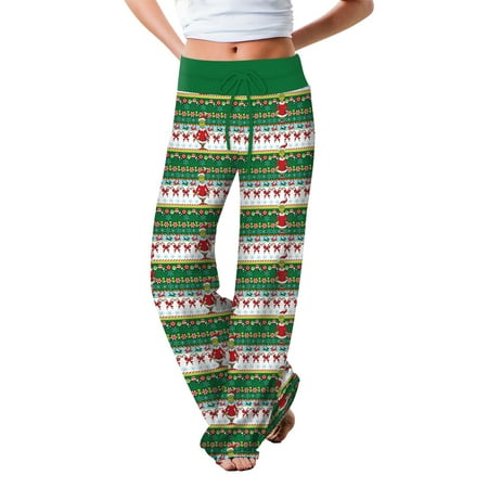 

CenturyX Women s Christmas Print Drawstring Pants Comfy Pajama Wide Leg Trousers Fashion High Waist Stretch Long Bottom Sleepwear Style G M