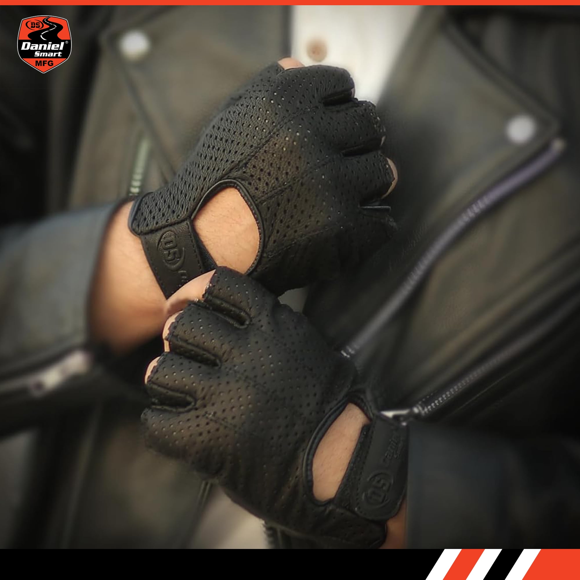 Daniel Smart Aniline Goat Leather Gloves – Fingerless Motorcycle Gloves with Perforated Action and Gel Palm