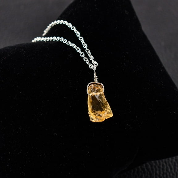 QNAVIC Natural Raw Citrine Gemstone Rough Stone Handmade Dainty Pendant Necklace, Healing Chakra Crystals, Birthstone Gift for Women, Silver Plated Chain 18 inch, Birthday Gift for Her