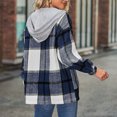 thumbnail image 4 of Abrigo a cuadros para mujer, chaqueta con botones y capucha, ajuste holgado, informal, a la moda, para otoño e invierno, azul oscuro XXL, 4 of 6