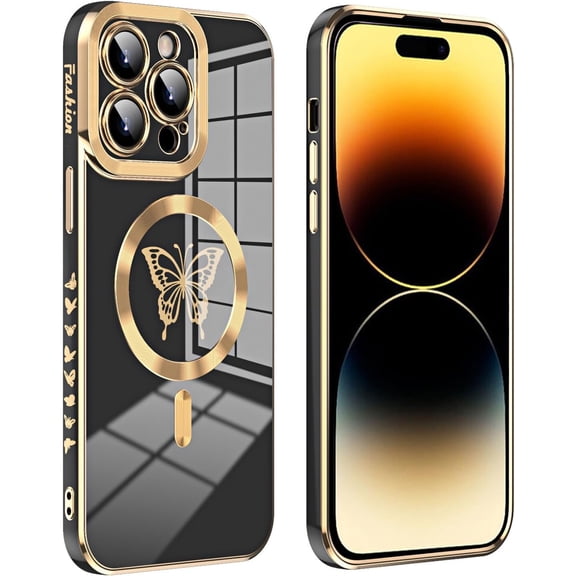 Butterfly Plating  [Compatible with MagSafe Wireless Charging] TPU Case Compatible with iPhone Case (iPhone 14 Pro Max,Black)