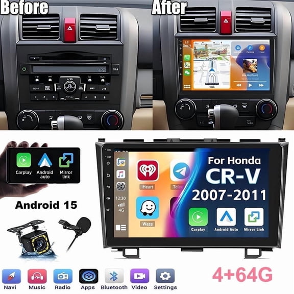 Topcar Android 15 Car Stereo for Honda CRV 2007-2011, 4 64G 9" Touchscreen with Wireless Carplay