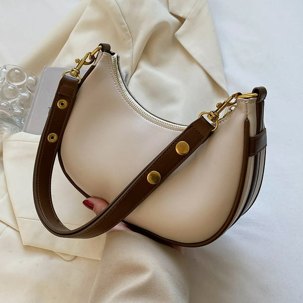 Bolso de media luna para mujer, bolso Retro de lujo de cuero PU, bolso para axila, bolso de media luna para mujer