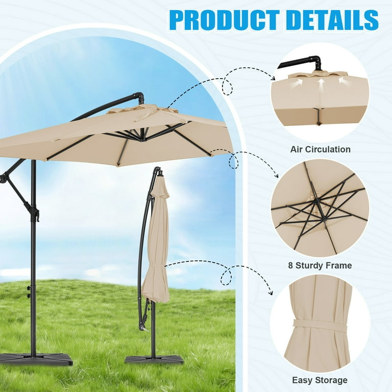 coral coast 8 ft square offset patio umbrella Tangkula 8x8 with Base Included, Cantilever Outdoor Umbrella with 360 Degree Rotation, Crank Handle, Sandbags, Ribs for Pool Deck Garden Backyard : Patio, Lawn & Garden Holds approximately 120 lbs of wet sand for foundational stability Tangkula 8x8 FT Solar Patio