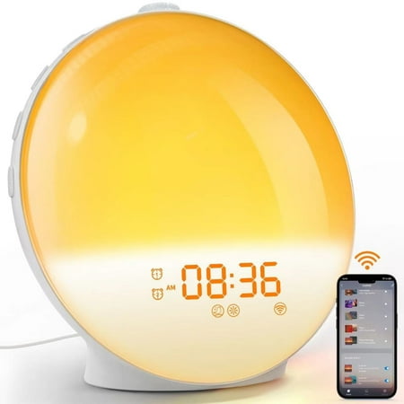 D.FAMILY Smart Sunrise Alarm Clock, RGB Night Light with White Noise & FM Radio for Home