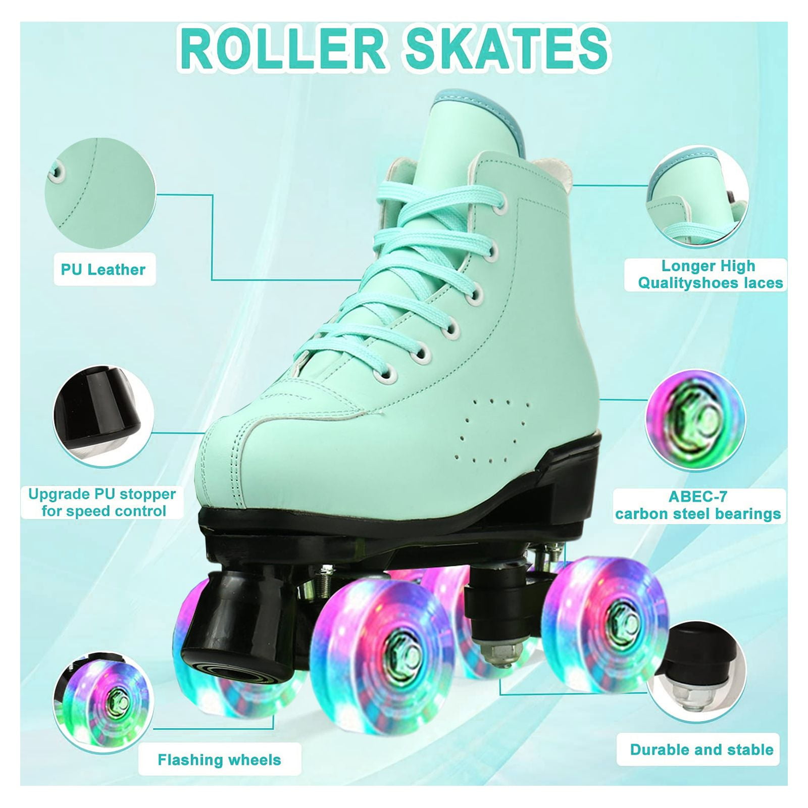 Perzcare Roller Skate Shoes for Women＆Men Classic PU Leather High