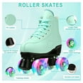 thumbnail image 3 of Women Roller Skates Classic Pure Color Quad Skates Cozy PU Leather Shiny Skates Adjustable Lace-up Roller Skates for Beginners Indoor and Outdoor, Green, 7, 3 of 6