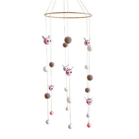 

Nordic Style Bee Hair Ball Wind Chime Pendant Rainbow Home Woven Ornament Circle Ring Bee Wall Hanging Decoration