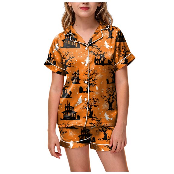 OJSFQUFP Girls Shorts Set Toddler Short Sleeve Print Shirts Tops Pants Outfits Button