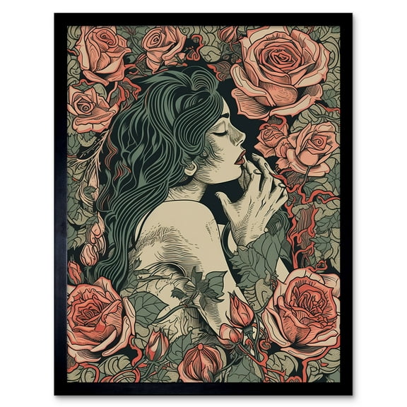 Kiss from a Rose Pastel Red and Green Illustration Art Print Framed Poster Wall Decor 12x16 inch
