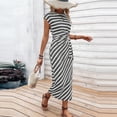 thumbnail image 7 of Dress for Summer Dqueduo Women Striped Crew Neck Short Sleeve Maxi Dress Casual Waist Bodycon Summer Dress Dark Gray XXL, 7 of 7