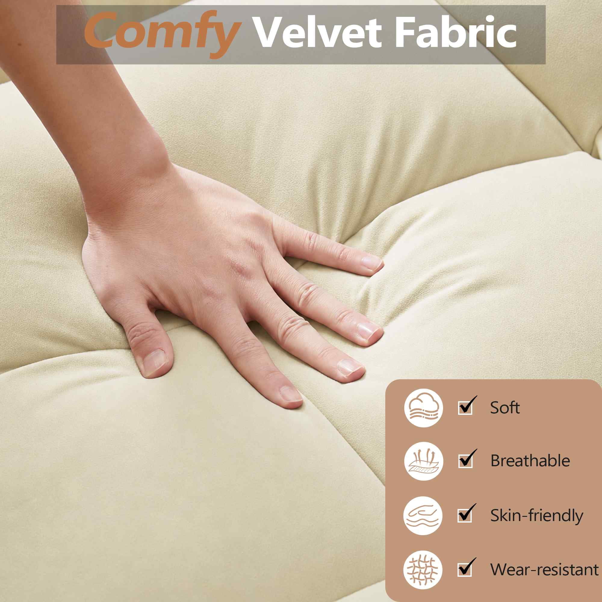 FFH Convertible Sofa Bed Recliner Chair with Adjustable Backrest, Couch for Living Room, Bedroom, Beige