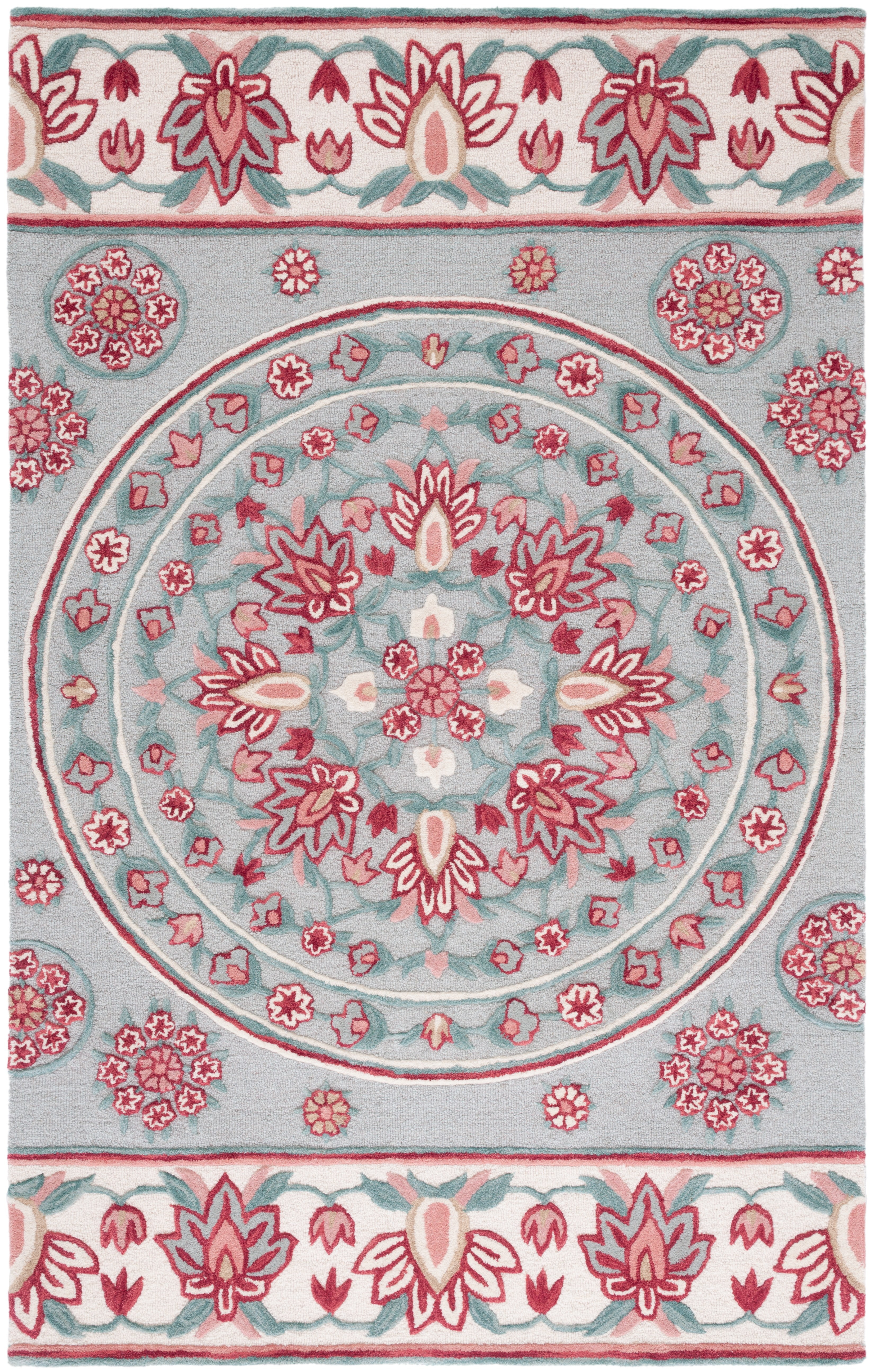 SAFAVIEH Bellagio Vanessa Floral Wool Area Rug, Light Gray/Ivory, 6' x 9'