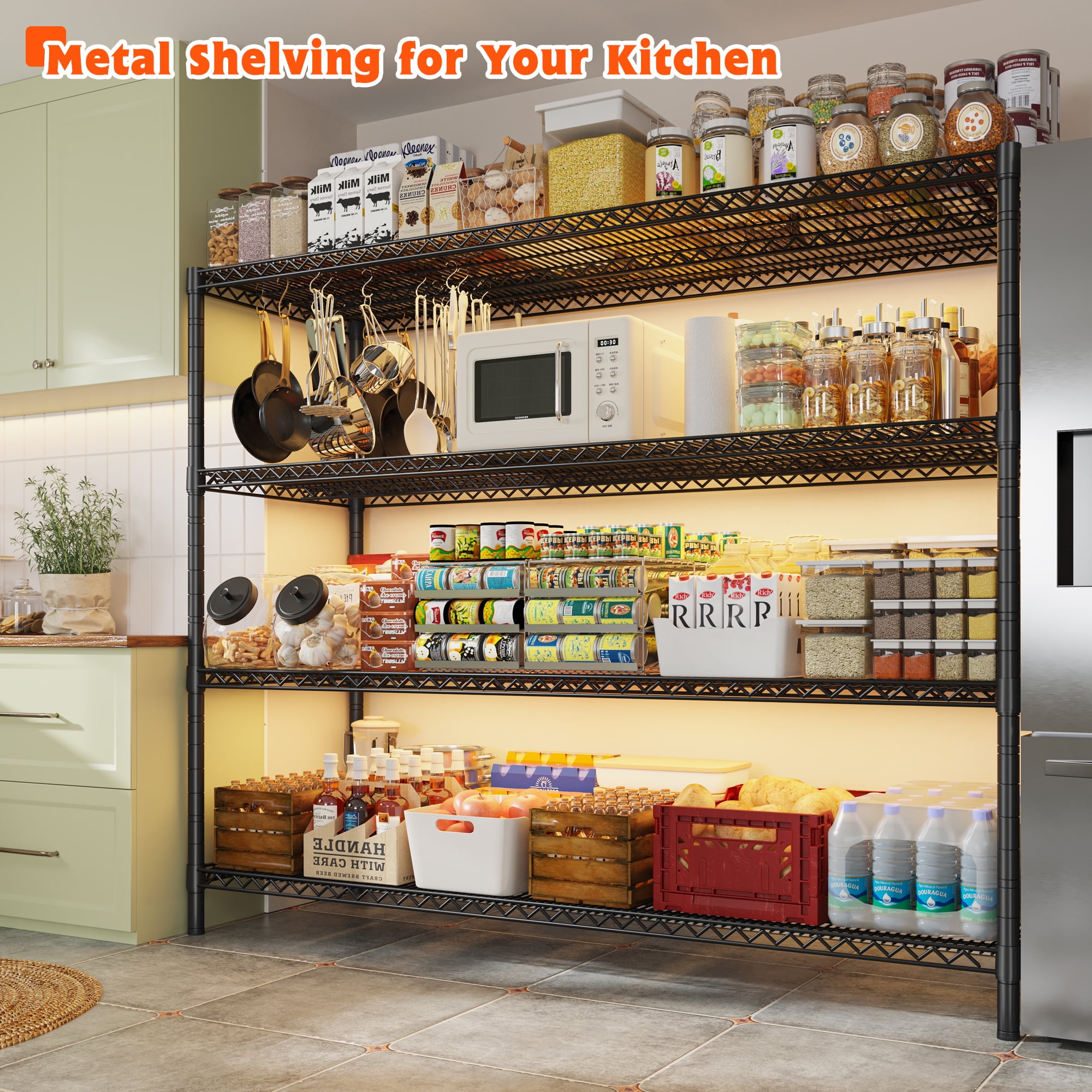 REIBII 60"W x 24"D x 65.3"H Wire Shelving 4 Shelf Storage Shelves with Wheels,2400lbs Total Capacity