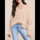 thumbnail image 5 of Blusas de Mujer con Cuello en V, Larga, Encaje, Elegantes, Informales, Modernas, de Gran Tamaño. Albaricoque XL, 5 of 7